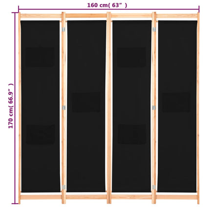 Cloison De Séparation 4 Panneaux 160X170X4 Cm Tissu