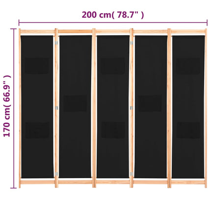 Cloison De Séparation 5 Panneaux 200 X 170 X 4 Cm Tissu