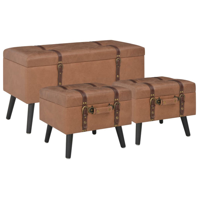 Tabourets De Rangement Lot De 3 Brun Roux Similicuir