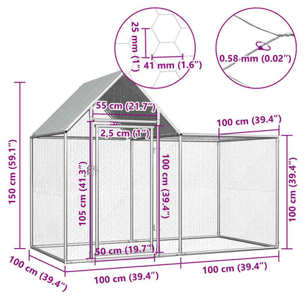 Poulailler 2 X 1 X 1,5 M Acier Galvanisé