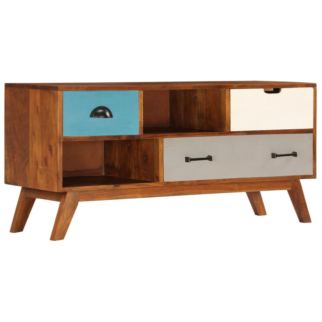 Meuble Tv Avec 3 Tiroirs 110X35X50 Cm Bois D'acacia Solide