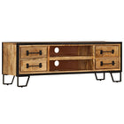 Meuble Tv Avec Tiroirs 120X30X40 Cm Bois Massif De Manguier