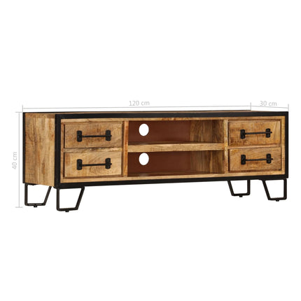 Meuble Tv Avec Tiroirs 120X30X40 Cm Bois Massif De Manguier