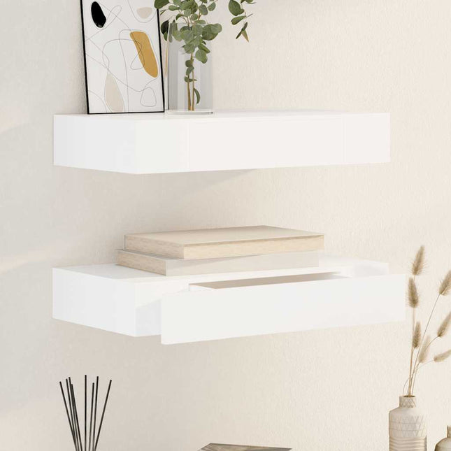 Étagères Murales Avec Tiroirs 2 Pcs Blanc