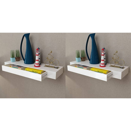 Étagères Murales Avec Tiroirs 2 Pcs Blanc