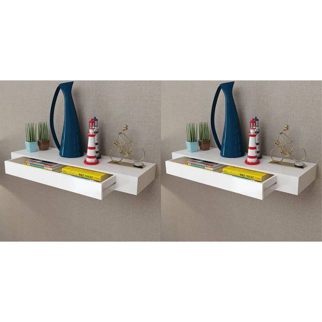 Étagères Murales Avec Tiroirs 2 Pcs Blanc