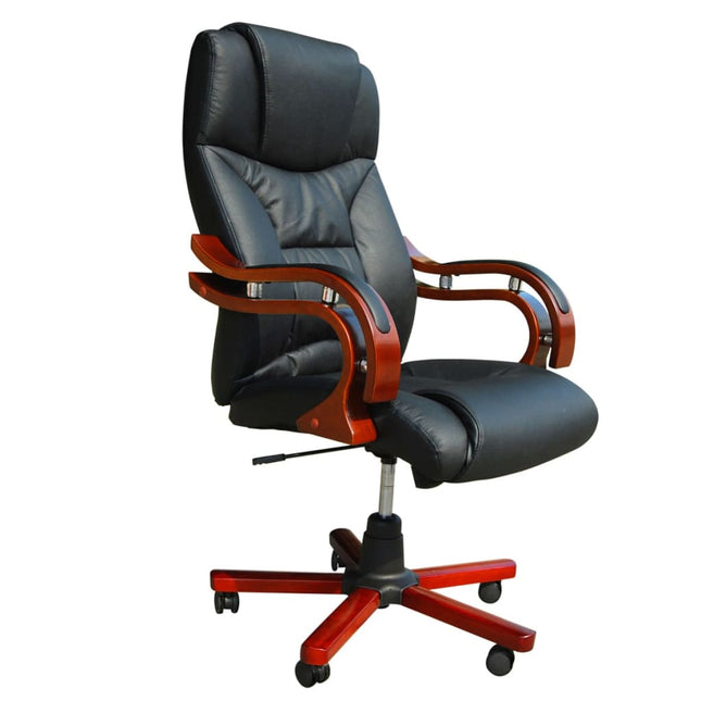 Fauteuil Cuir Mélangé Et Éléments Bois