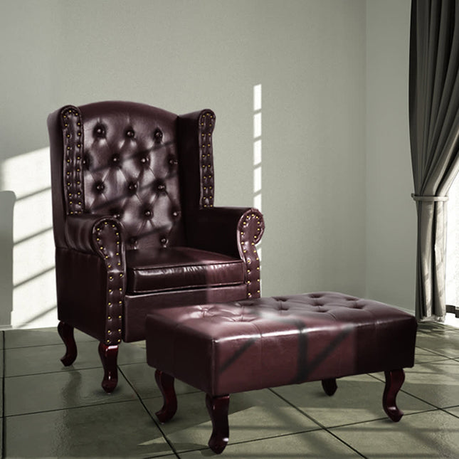 Fauteuil Chesterfield Et Repose-Pieds Similicuir Daim