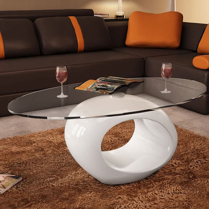 Table Basse Avec Dessus De Table En Verre Ovale Brillant