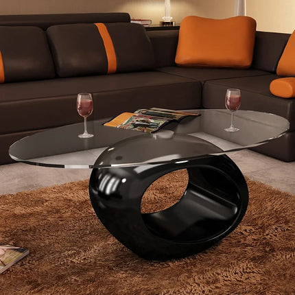 Table Basse Avec Dessus De Table En Verre Ovale Brillant
