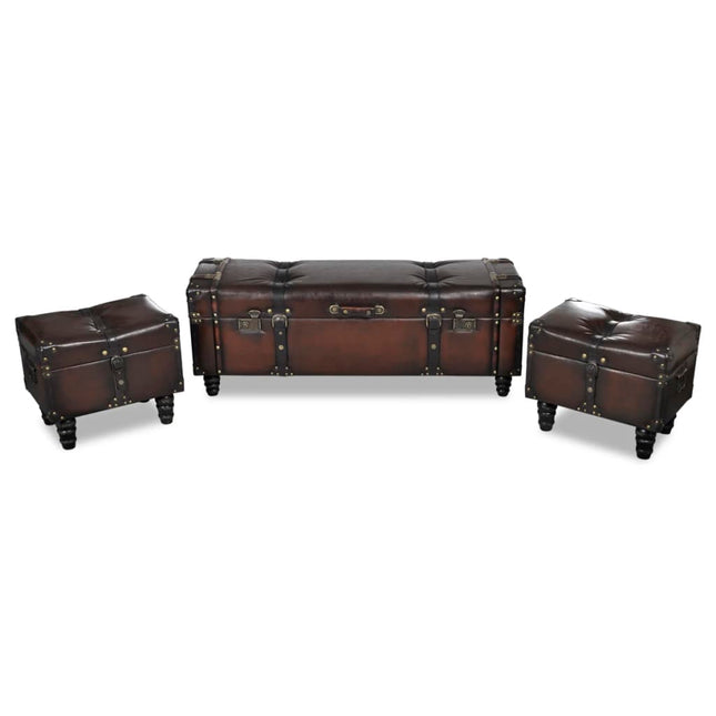 Ensemble De Bancs De Rangement 3 Pcs Marron