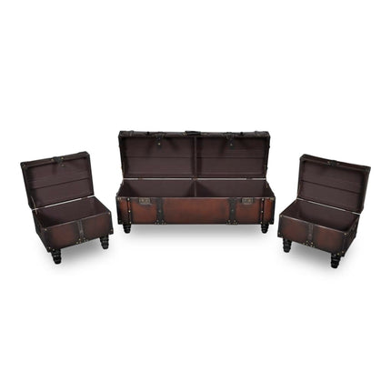 Ensemble De Bancs De Rangement 3 Pcs Marron