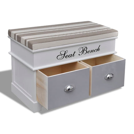 Banc D'entrée Et De Rangement Avec Coussin Gris 2 Tiroirs Blanc Marron