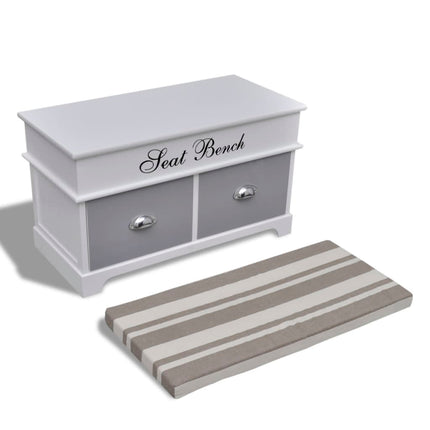 Banc D'entrée Et De Rangement Avec Coussin Gris 2 Tiroirs Blanc Marron