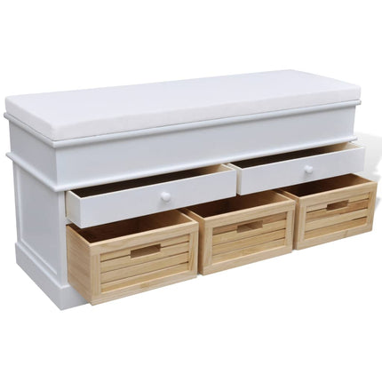 Banc D'entrée Et De Rangement Avec Coussin 2 Tiroirs Blanc Marron
