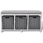 Banc D'entrée Et De Rangement Avec Coussin 3 Paniers Blanc Marron