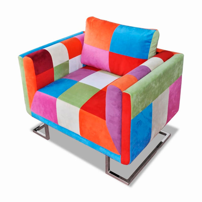 Fauteuil Cube Avec Design De Patchwork Chrome Tissu Marron