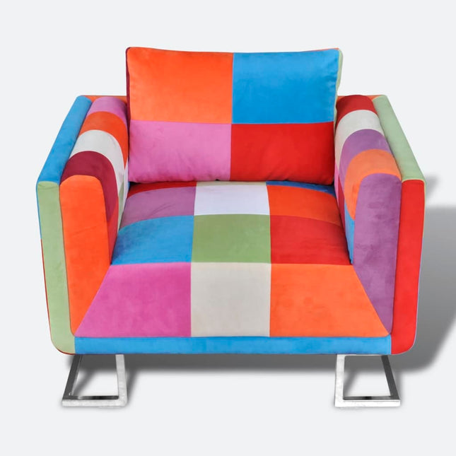 Fauteuil Cube Avec Design De Patchwork Chrome Tissu Marron