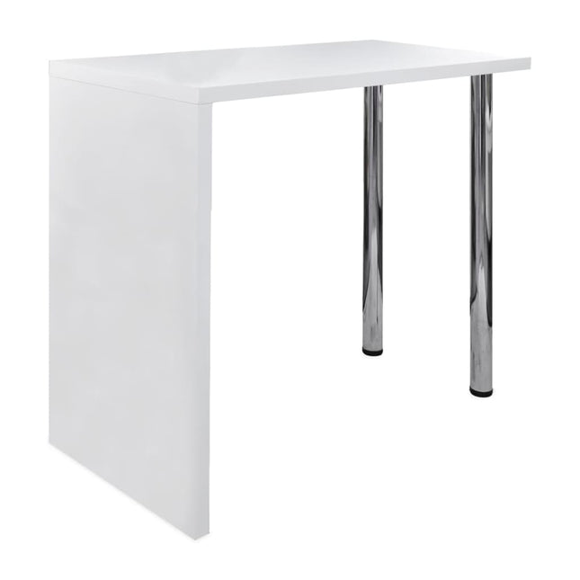 Table De Bar Mdf Avec 2 Pieds En Acier Haut Brillance Blanc