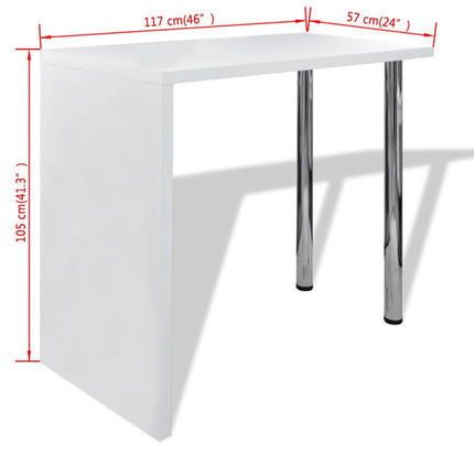 Table De Bar Mdf Avec 2 Pieds En Acier Haut Brillance Blanc