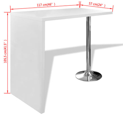 Table De Bar Mdf Avec 1 Pied En Acier Haut Brillance Blanc