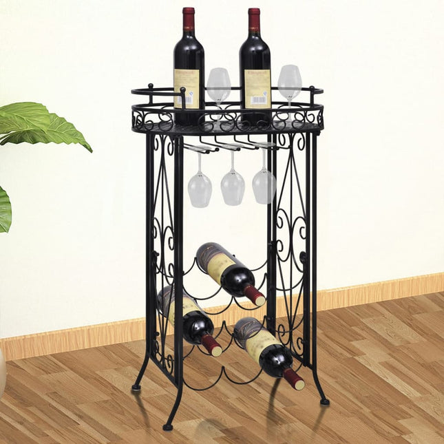 Casier À Bouteilles Avec Porte-Verre Pour 9 Bouteilles Métal