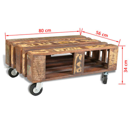 Table Basse Avec 4 Roulettes Bois Recyclé