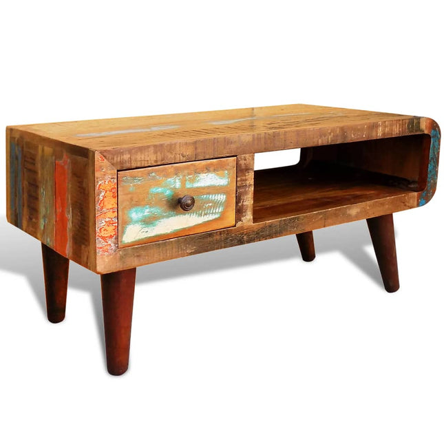 Table Basse Avec Bord Incurvé Et 1 Tiroir Bois De Récupération