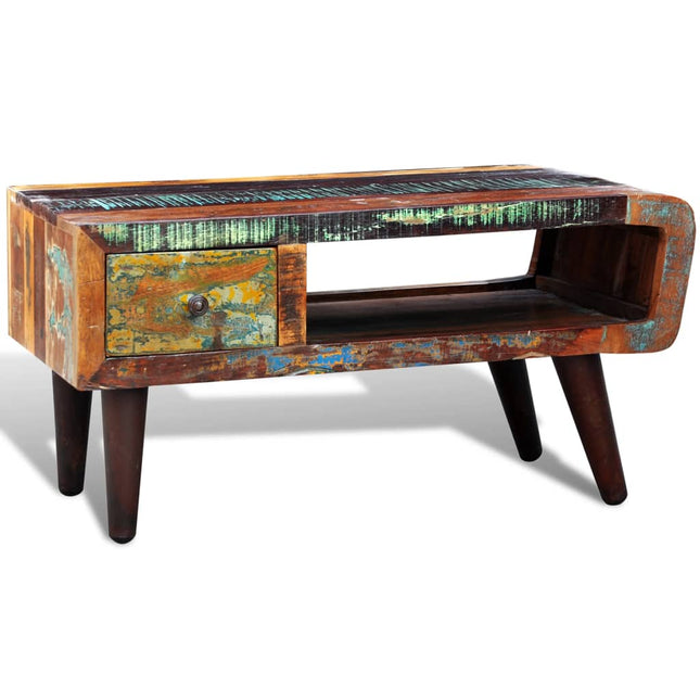 Table Basse Avec Bord Incurvé Et 1 Tiroir Bois De Récupération
