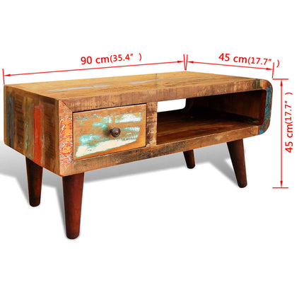 Table Basse Avec Bord Incurvé Et 1 Tiroir Bois De Récupération