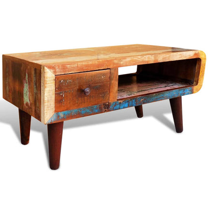 Table Basse Avec Bord Incurvé Et 1 Tiroir Bois De Récupération