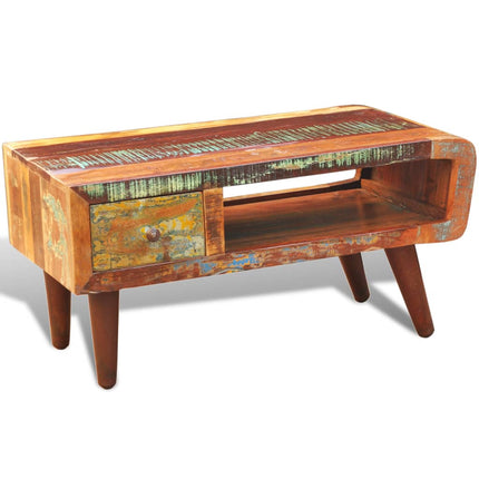 Table Basse Avec Bord Incurvé Et 1 Tiroir Bois De Récupération