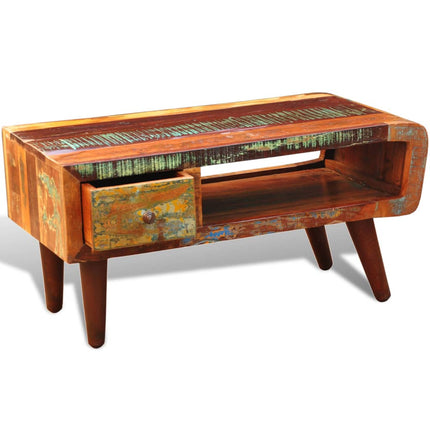 Table Basse Avec Bord Incurvé Et 1 Tiroir Bois De Récupération