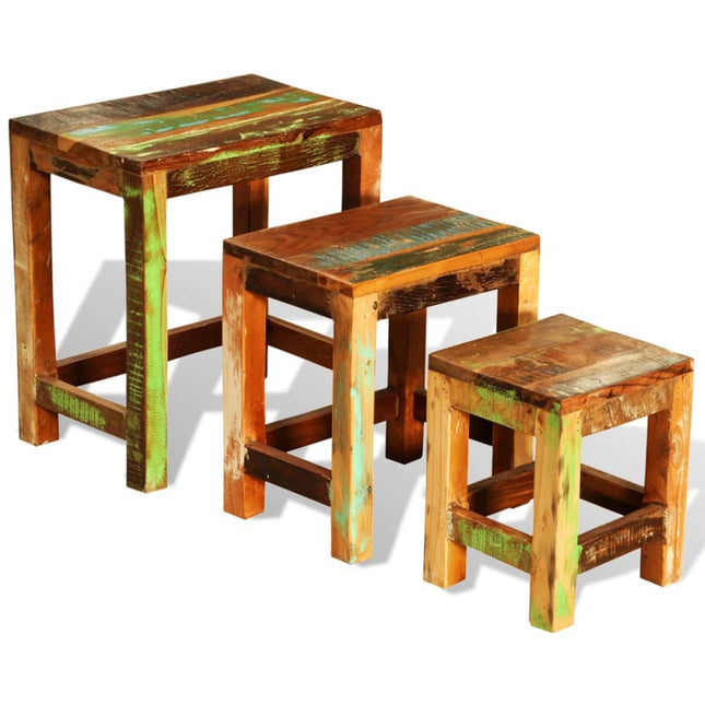 Table Gigogne 3 Pcs Vintage Bois De Récupération