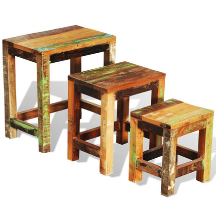 Table Gigogne 3 Pcs Vintage Bois De Récupération