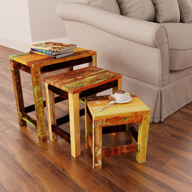 Table Gigogne 3 Pcs Vintage Bois De Récupération