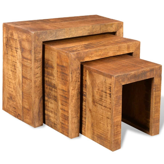 Table Gigogne 3 Pcs Bois Massif De Manguier Argent