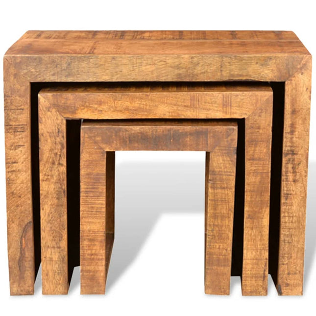 Table Gigogne 3 Pcs Bois Massif De Manguier Argent