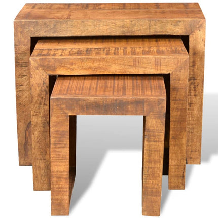 Table Gigogne 3 Pcs Bois Massif De Manguier Argent