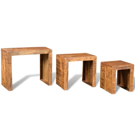 Table Gigogne 3 Pcs Bois Massif De Manguier Argent