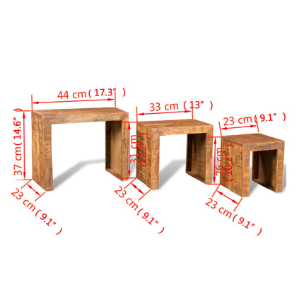 Table Gigogne 3 Pcs Bois Massif De Manguier Argent