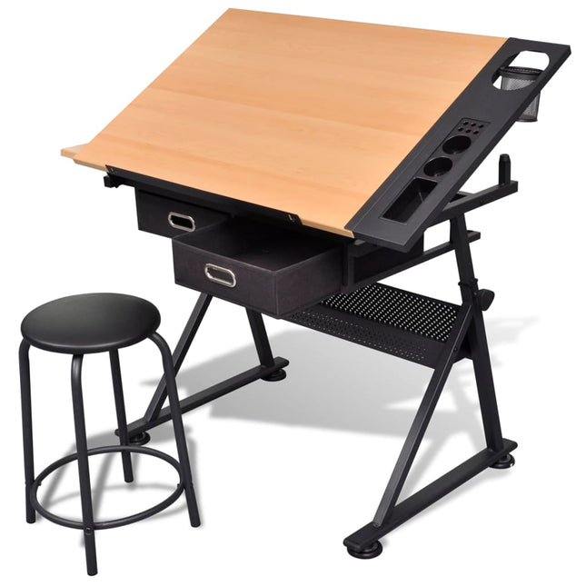 Table À Dessin Inclinable 2 Tiroirs Et Tabouret
