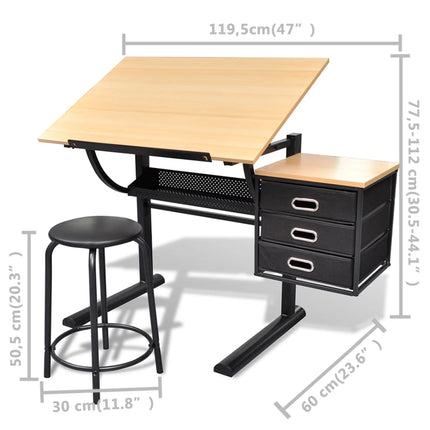 Table À Dessin Inclinable À 3 Tiroirs Avec Tabouret