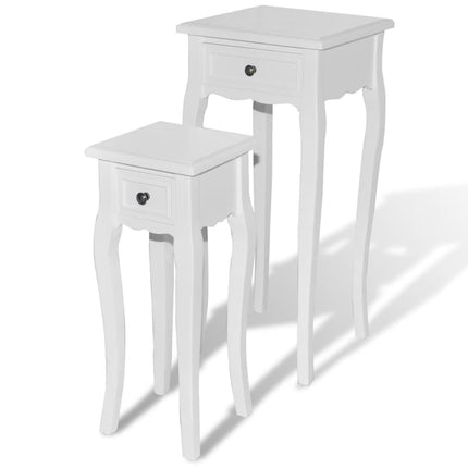 Table Gigogne 2 Pcs Avec Tiroir Blanc