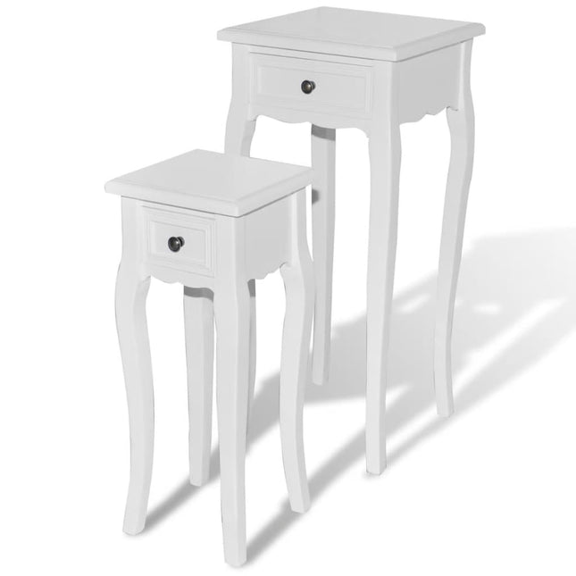 Table Gigogne 2 Pcs Avec Tiroir Blanc