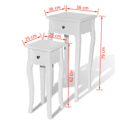 Table Gigogne 2 Pcs Avec Tiroir Blanc