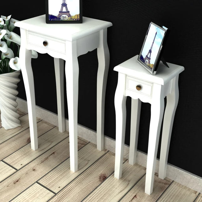 Table Gigogne 2 Pcs Avec Tiroir Blanc