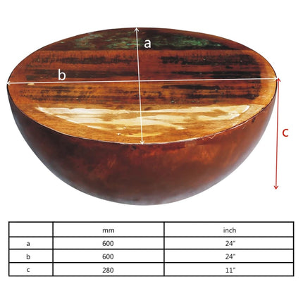 Table Basse Forme De Bol Avec Base En Acier Bois Recyclé