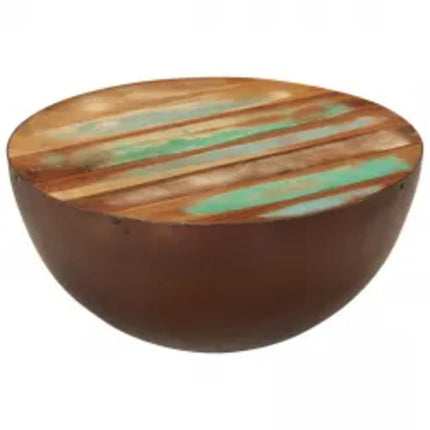 Table Basse Forme De Bol Avec Base En Acier Bois Recyclé
