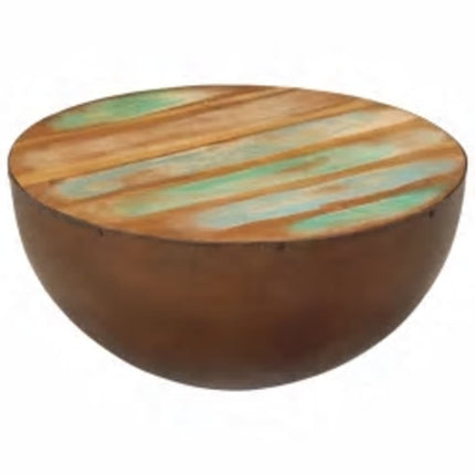 Table Basse Forme De Bol Avec Base En Acier Bois Recyclé